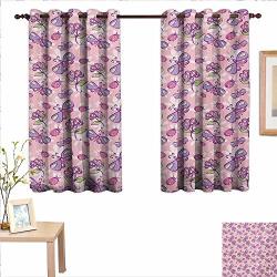 Martindecor Floral Customized Curtains Butterflies Flowers Cartoon Stylized Kids Girls Baby Playroom Nursery Theme 63"X 63" Suitable For Bedroom Living Room Study Etc.
