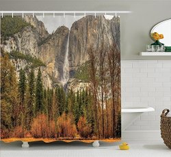 Apartment Decor Shower Curtain Set By Ambesonne Yosemite Falls Trees Mountain Cliff In Autumn National Park California Nature Print Bathroom Accessories 69W X 70L