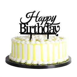 Palasasa Happy Birthday Cake Toppers Monogram Black Silhouette