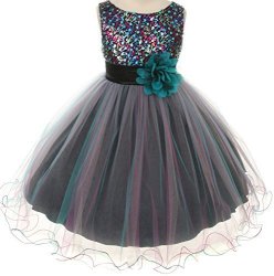 Flower Girls Dress Multi Sequin Beaded Dress Teal Blue Baby Teal Blue Fits Size 5 To 6