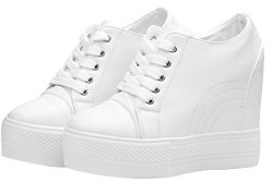 Wedges Sneakers For Women White Platform High Heel Low-top Walking Sneakers Fashion 6.5 White