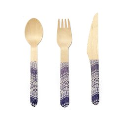Kikkerland Eco Wooden Disposable Cutlery 30PC Assorted - Tribal Blue