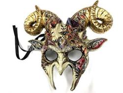 Gold Accent Goat Mask Animal RAM Venetian Masquerade Halloween Cosplay Big Horns Mask