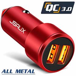 Car Charger Jsaux Quick Charge 3.0 3A Dual USB Ports 36W Fast Car Adapter Aluminum Metal Compatible With Samsung Galaxy S9 S8 Plus Note
