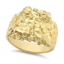 Large 21MM 14K Yellow Gold Heavy Plated Chunky Nugget Textured Ring Size 13 + Jewelry Polishing Cloth