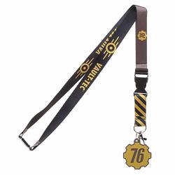 Fallout 76 Vault-tec Themed Lanyard Keychain Id Holder With Charm And Sticker
