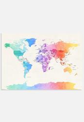 ArtPause Watercolour Political Map Of The World 3 - Print - A1