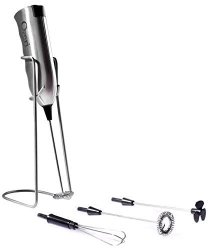 Ozeri Deluxe Milk Frother And Whisk In Stainless Steel With Stand And 4-FROTHING Attachments