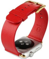 Tuff-Luv Classic Buckle And Genuine Leather Watchband For Apple Watch 42MM - Red Series 1 2