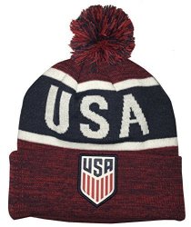 ICON SPORTS United States Usa Soccer Pom Foldover Beanie One Size Heathered Red navy white