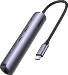 UGreen USB Type-c 10919 5-IN-1 Ultra-slim Docking Station Grey - With 2X USB 3.0 HDMI Gigabit Lan Port USB Type-c 100W Max Power
