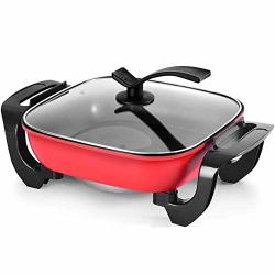 Znsbh 1500W Multi-functional Dormitory Electric Stir Skillet Electric Housewares Wok With Visible Toughened Glass Lid Temperature Control Non-stick Frying Pan Hot Pot 6 L