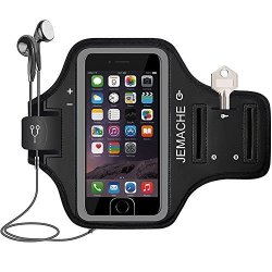 Iphone 6 6S 7 8 Armband Jemache Fingerprint Touch Supported Sports Jogging Running Exercise Workout Gym Arm Band For Iphone 8 6 6S 7 8 With Key card Holder Black