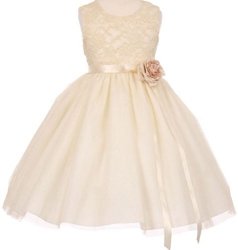 Little Girls Elegant Contrast 3D Lace Tulle Flowers Girls Dresses Ivory Size 6