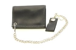 Small Men's Trifold Biker Wallet With A Chain Contrast Stitching Made In Usa Black