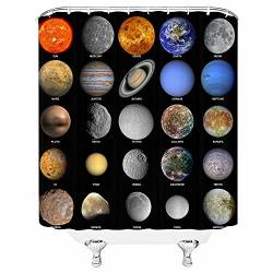 Lileihao Planet Shower Curtain Solar System Space Planet Earth Moon Sun Bathroom Curtains Set Waterproof Polyester Home Decor 69 X 70 Inch Included Ring