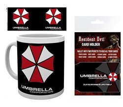 1ART1 Resident Evil Umbrella Corporation Photo Coffee Mug 4X3 Inches And 1 Resident Evil Credit Card Holder Wallet For Fans Collectible 4X3 Inches