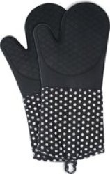 Wenko Silicone Oven Gloves Silicone - Black With White Dots 2 Pieces