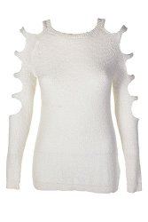 Banjara Womens Knit Cold Shoulder Pullover Sweater White XS