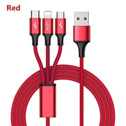 3 In 1 Multi USB Charging Cable USB To Lightning With Type C.micro USB For IPHONE7.6.5 Ipad.ipod.galaxy S8.GALAXY S7.G6.V20 And More 4FT Red