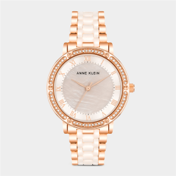 Anne Klein Women&apos S Rose Gold Plated & Blush Ceramic Crystal Bracelet Watch