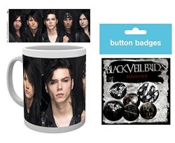 Set: Black Veil Brides Bvb Group In The End Photo Coffee Mug 4X3 Inches And 1 Black Veil Brides Badge Pack 6X4 Inches