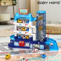 4-CAR Garage Building Parking Lot Toy Set - Perfect Gift For Toddler Boys & Girls - Includes Express Car Ambulance Police Car & School