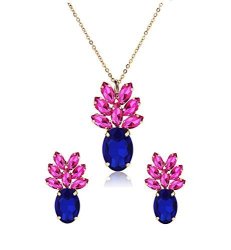 Sparkling Yellow Emerald Crystal Vintage Trendy Fruit Pineapple Earrings Stud Necklace Jewelry Sets For Women Girls Pineapple Earring Blue Pink Necklace Earring Sets
