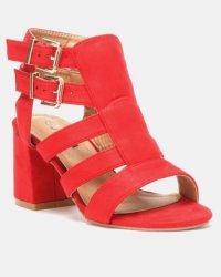 dark red block heels