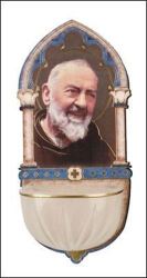 13CM St Pio Wooden Font With Luminous Holy Water Bowl