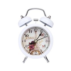 Subozhuliuj Desk Stand Clock With Light Household Retro Alarm Clock Round Number Bell For Table Office Home Desk Decor