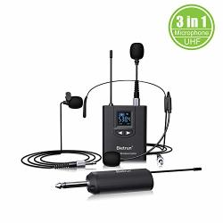 Wireless Microphone Headset Lavalier lapel And Interview Dynamic Microphone System 3IN1 160 Ft Range 1 4" Plug For Pa Speaker Amp Mixer Podcast Instructor Youtube Church Teaching