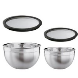 Bowl Set: Stainless Steel With Airtight Glass Lids 20 & 24CM 2 Pieces