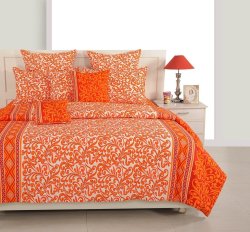 Yuga 3 Piece Set Of Decorative Orange Queen Size Cotton Bed Sheet With Pillow Covers YU-BD-1276 -6