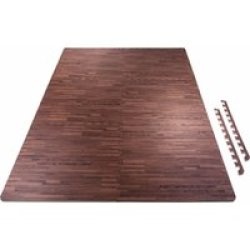 Floor Mat Set - 6 Mats 12 Edges Dark Wood Effect