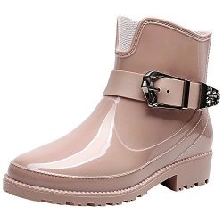 Women's Rismart Ankle High Casual Button Snow Waterproof Slip On Rain Boots SN02013 Pink US8