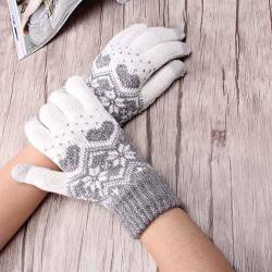 Miya Mona Girl's Winter Warm Knitted Snowflake Gloves - Gray