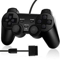 PS2 Controller Wired Replacement For Sony Playstation 2 Controller With Dual Vibration Black
