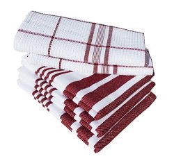 Dish Towels Boldways 5 Piece Set 100% Cotton Three 16"X24" & Two 12"X18" Red