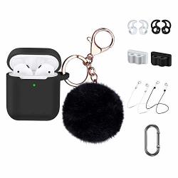 Airpods Case Hulosan Silicone Airpods Accessories Airpods Case Cover Skin Compatible For Apple Airpods 1&2 Charging Case Front LED Visible -black