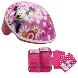 Disney Girls Minnie Mouse Toddler Skate Bike Helmet Pads & Gloves - 7 Piece Set