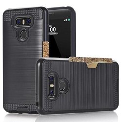 For LG G6 Case HP95 Tm Luxury Shockproof Hard Siliconer Case Cover With Card Holder For LG G6 Black