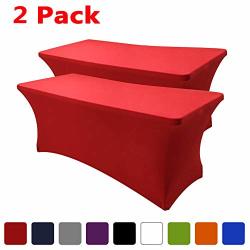 Melaluxe 2 Pack Rectangular Stretch Table Cover Fitted Spandex Tablecloth For Standard Folding Tables 8FT Red