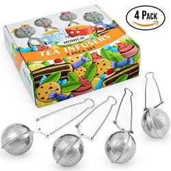 PACK 4 Gift Set Tea Infuser With Long Handle For Loose Leaf Tea - Cup Mug Tea Pot Pitcher By Hohich - Strainer Mesh