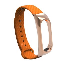 Ukcoco Protective Shell Carbon Fibre Replacement Strap Wristbands For Xiaomi Mi Band 2 Orange