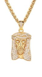 Yya Jewelry Mens Gold Chain Pendant Necklace Jesus Piece 18K Punk Medal By Hip Hop 30" Rope Chain For Men Gold-plated-copper