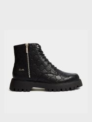 Embossed Lace Up Ankle Worker Boots