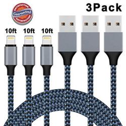 Lightning Cable Iphone Charger 3PACK 10FT Nylon Braided USB Charging Cable Cord For Iphone X 8 8 Plus 7 7 Plus 6 6S 6 P