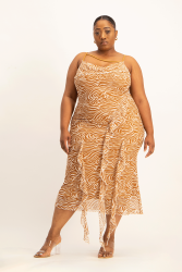 Keira Cowl Neck Ruffle Dress - Brown Zebra Print - XXL