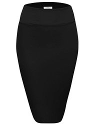 Scuba Pencil Skirt Midi Bodycon Skirt Below Knee Skirt Office Skirt High Waist Black Medium
